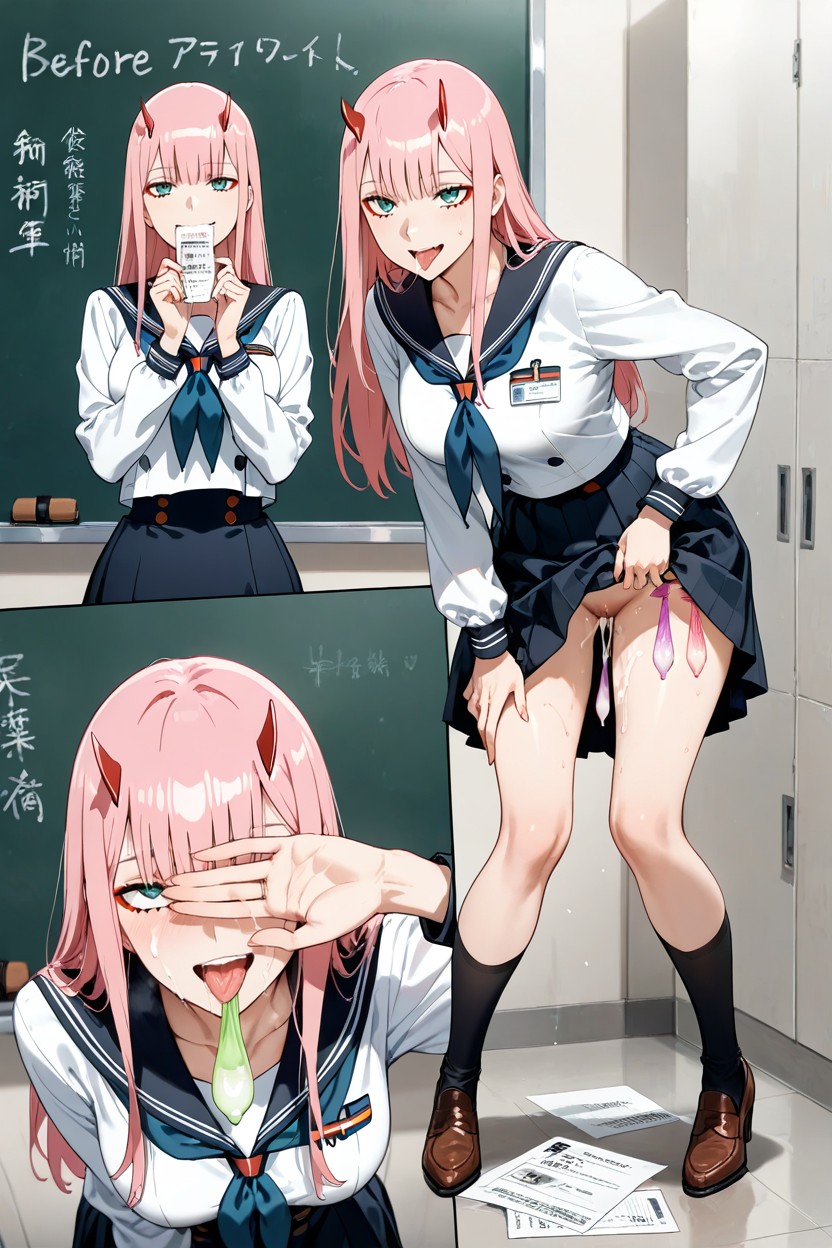 Fully Dressed, Zero Two's Horns, Before Sex Context Wearing Clothes Hentai AI Porn