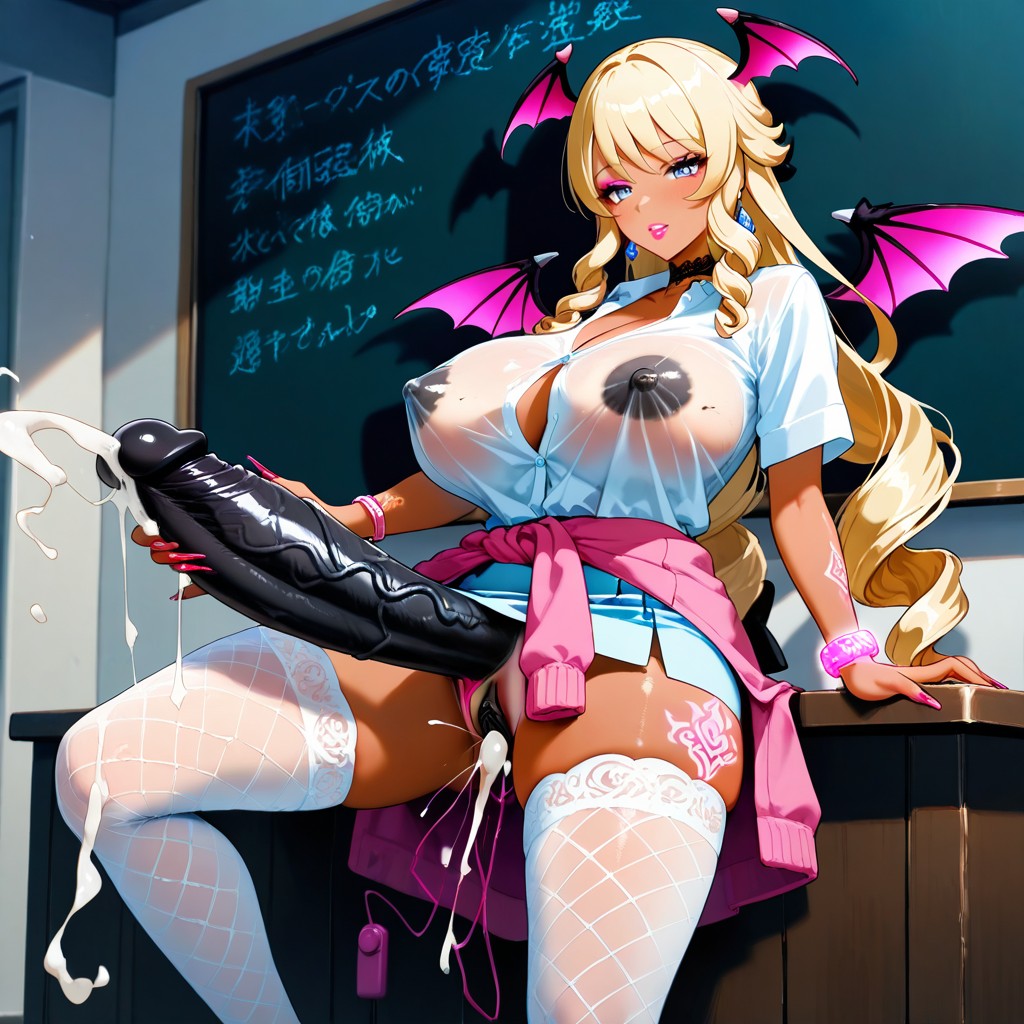 White Fishnet Stockings, Black Pussy, Succubus Tail Hentai IA