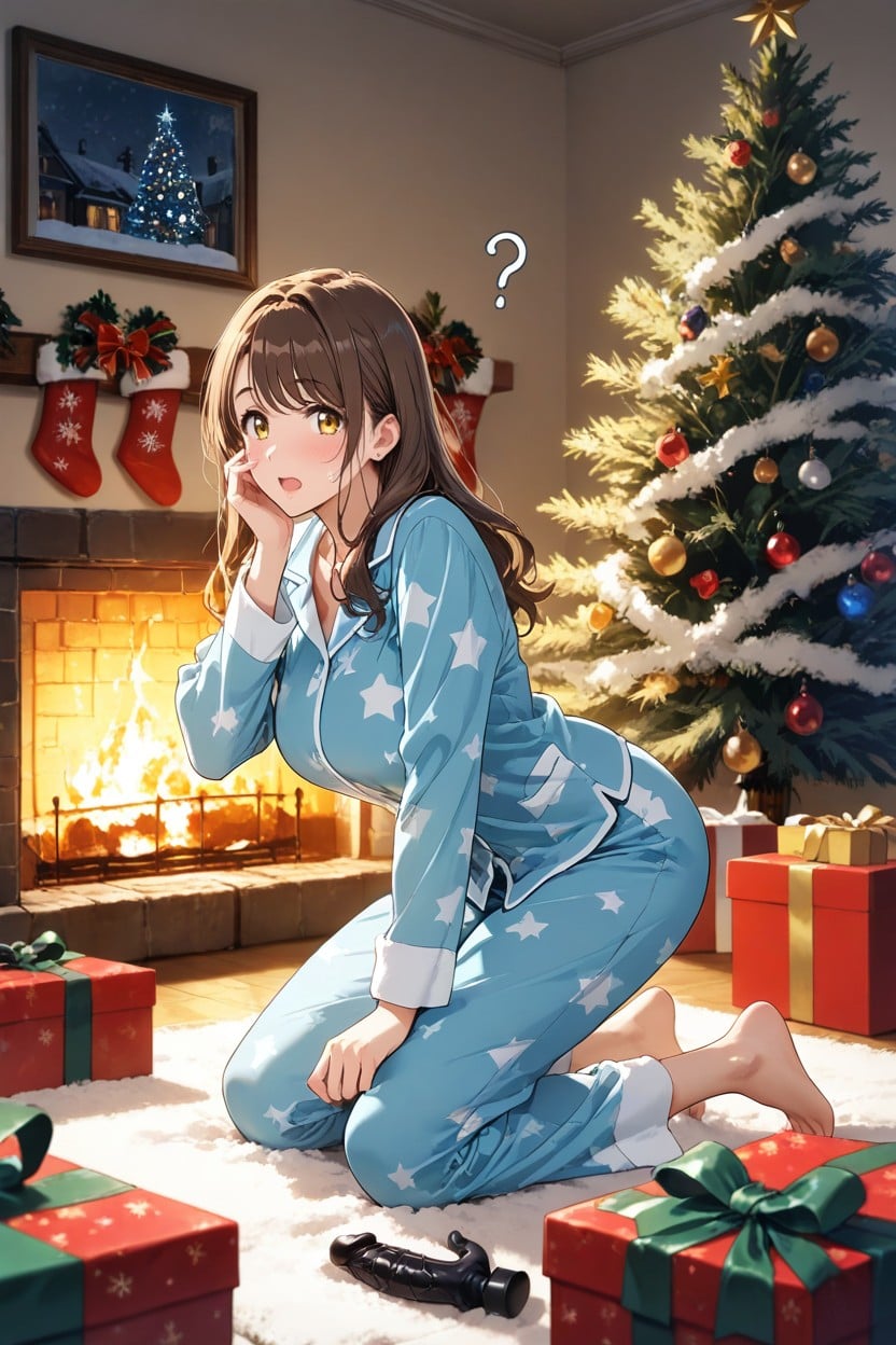 One Hand On Cheek, Medium Brown Hair, Detailed Hentai AI Porn