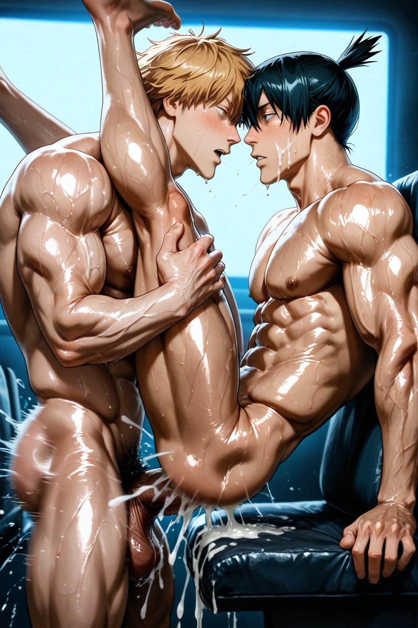 Thick Cum, Grabbing Legs, Impossibly Long Hyper Penis 게이 AI 포르노