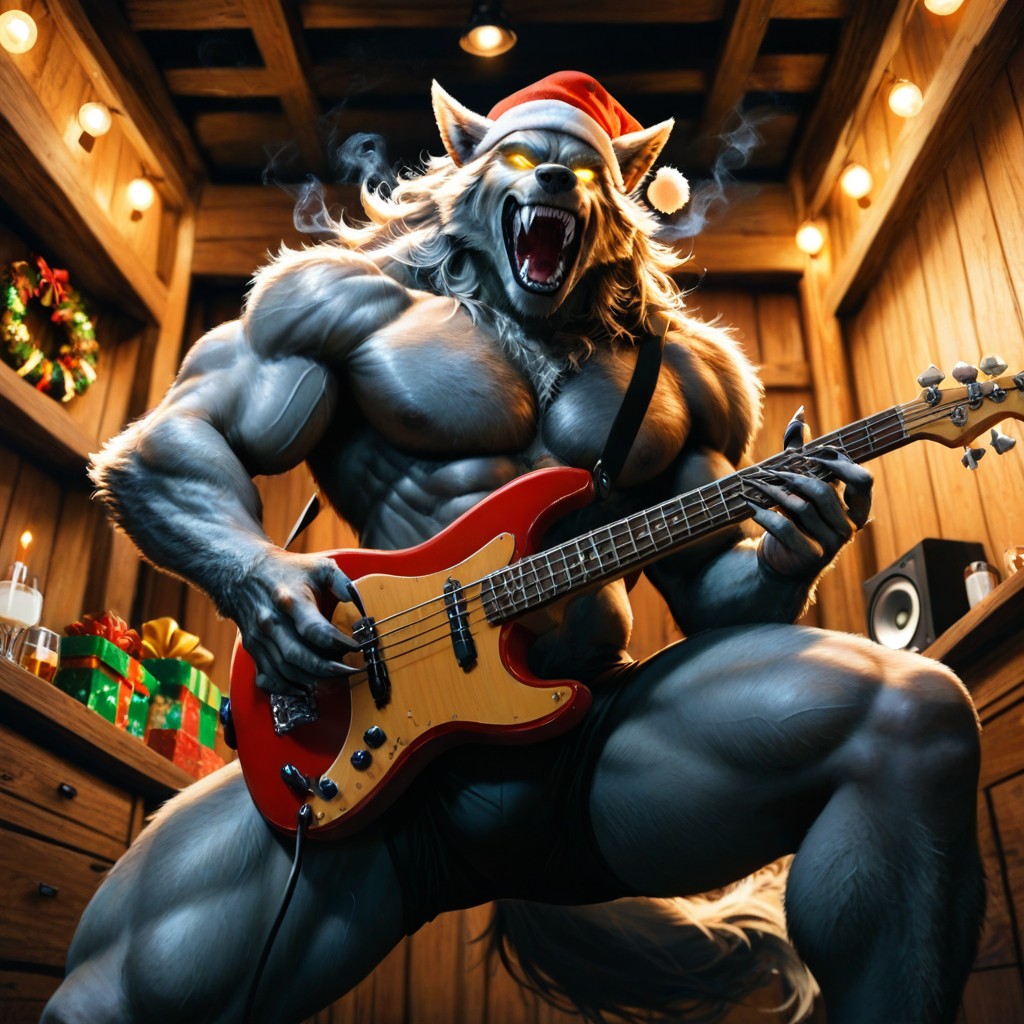 Roaring With Mouth Open Aggressively, Front Side Viev, Grey Werewolf AI Porn