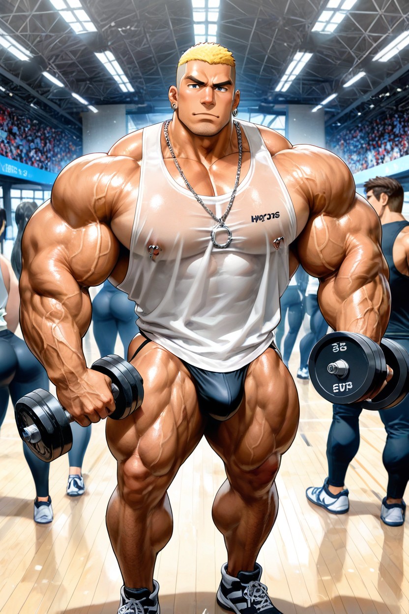 Big Muscle, Tanned Skin, Nipple Pierced Porno IA Gay