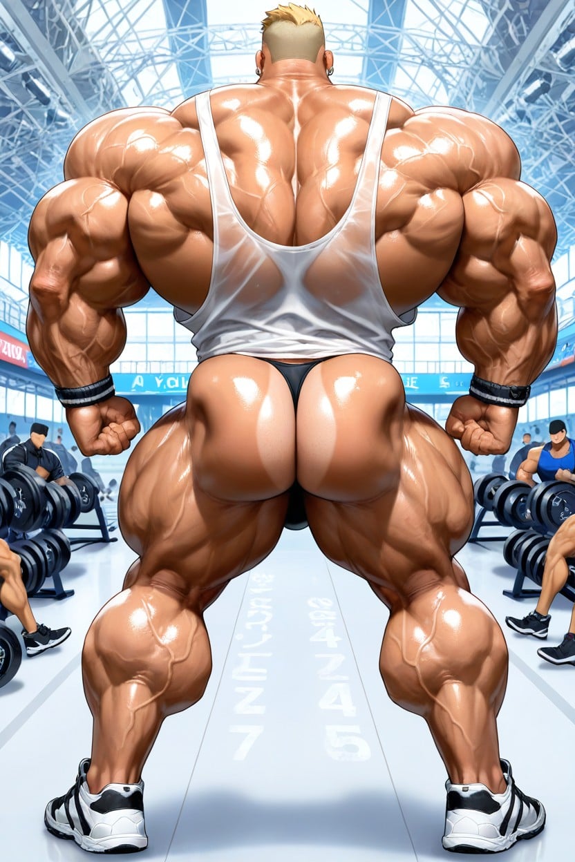 Only Wear Black Thong And See Through White Tank Top, Harem, Big Muscle AI Gay Porn
