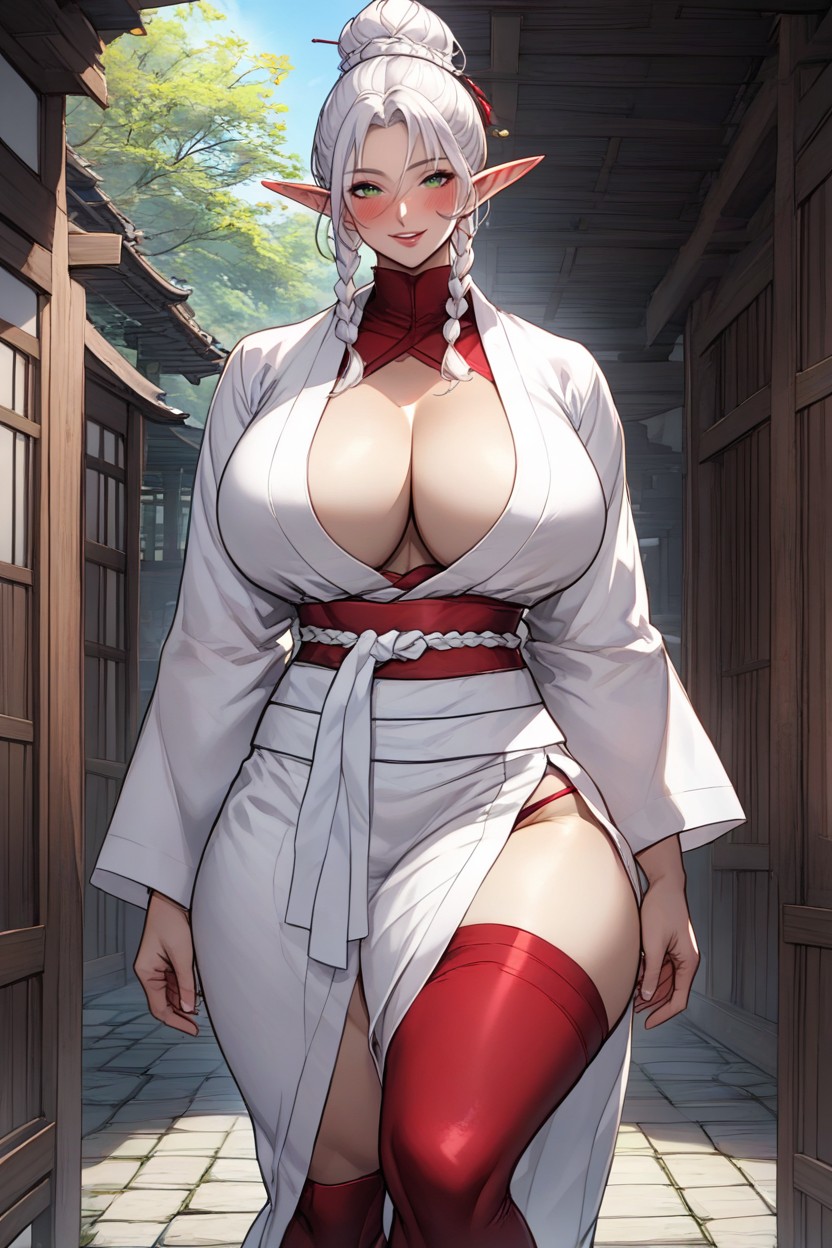 White Braids In Front Of Ears, Massive Breast, Elf Female Hentai AI Porn