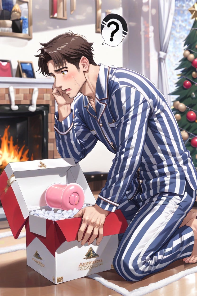 Man, Other Hand On Cheek, Unwrapped Box Porno IA Gay