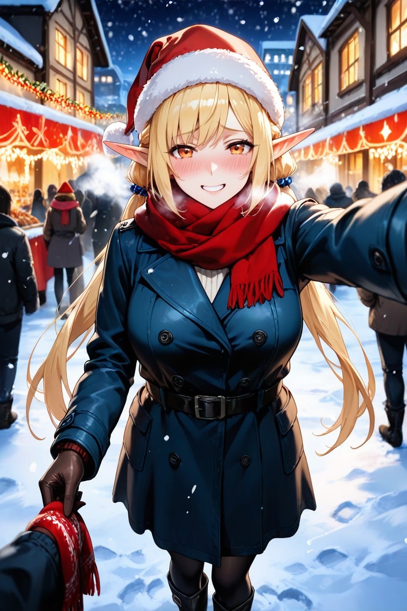 Santa Hat, Looking At Viewer, Red Scarf Hentai AI Porn