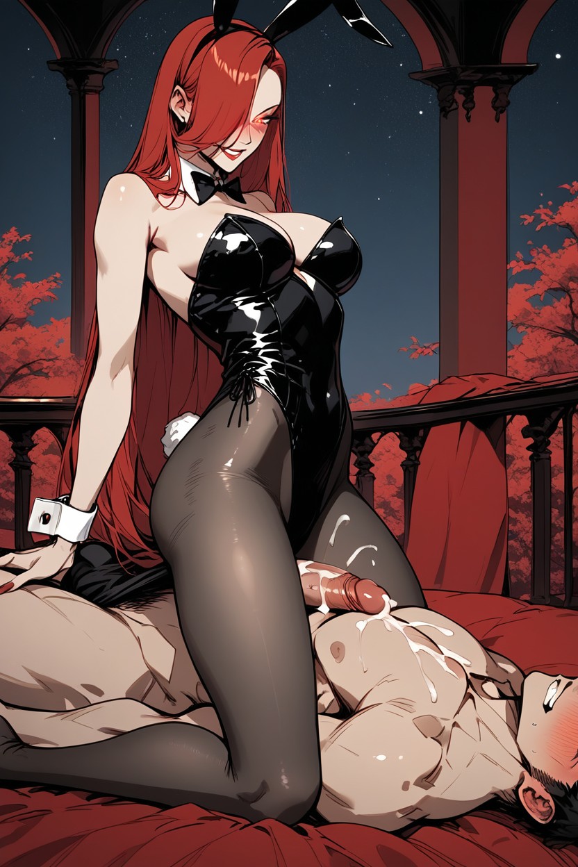 Man Restrained To Bed, Cock Ejaculating, Bunny Costume Hentai AI Porn
