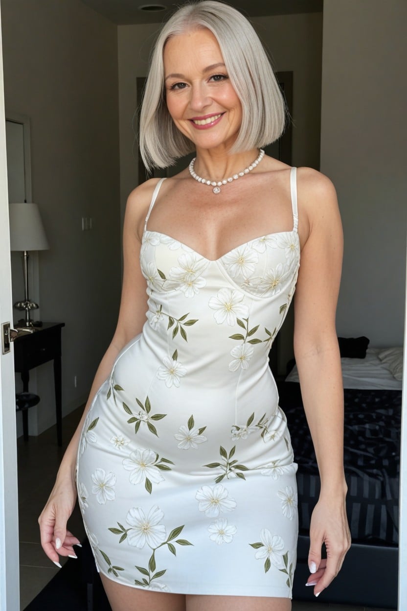Looking At Viewer, Gray Hair, Perfect Thighs AI Porn