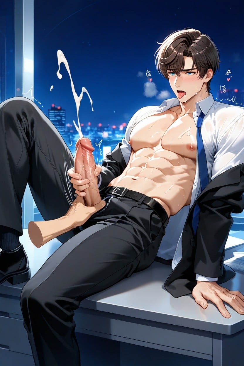 18+, White Collar Shirt, Sitting On Desk Porno IA Gay