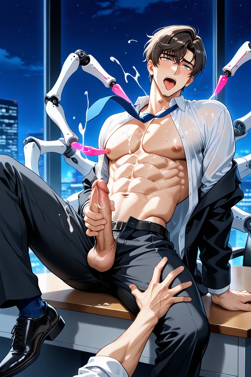 Black Business Suit, Blue Tie, Waist Shot Porno gay IA