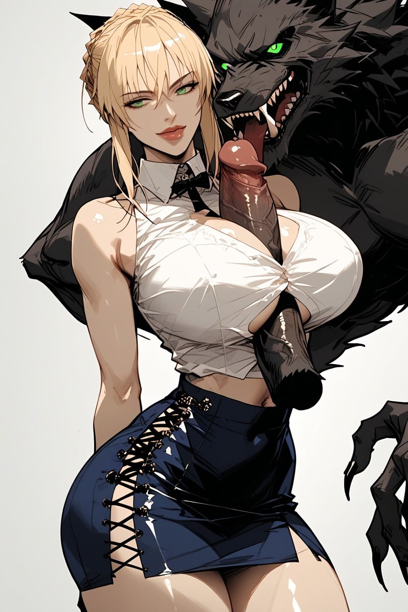 Green Eyes, Seductive, Blue Skirt Hentai AI Porn