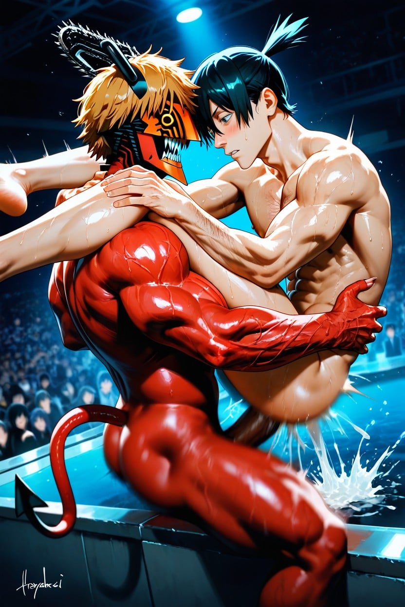 Looking Into Each Other's Eyes, Lustful Expression, Grabbing Legs Porno IA Gay