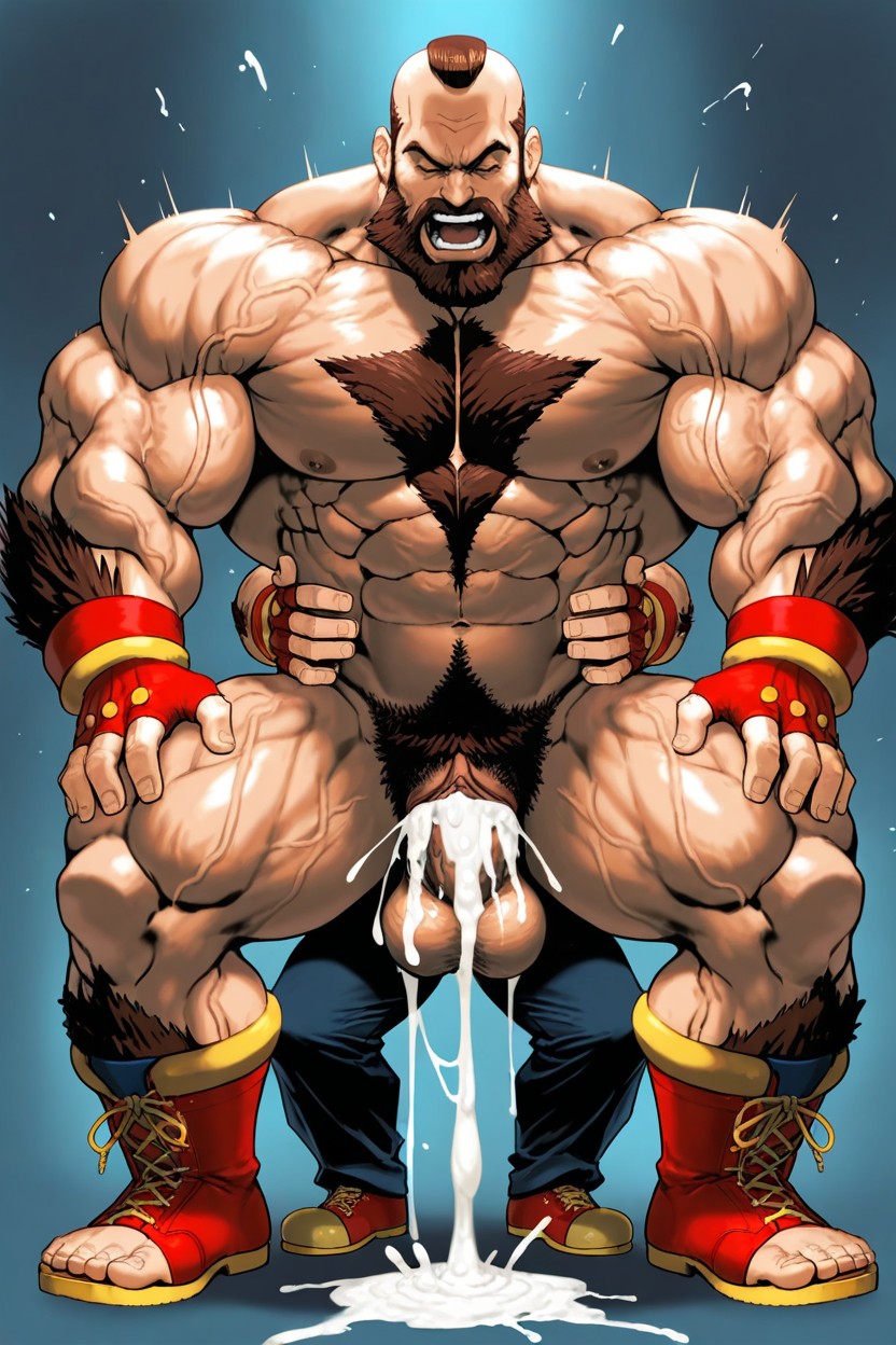 Bearded Hairy Male Worker, Zangief, Huge Cock Porno IA Gay