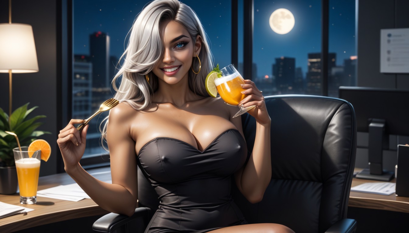 Noir, Holding A Margarita, Night AI Porn