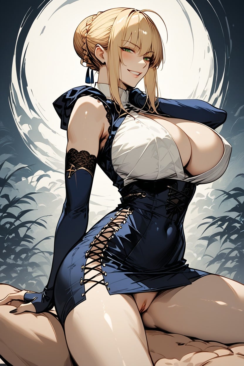 Grinning, Blonde Hair, Very Blue Skirt Hentai AI Porn