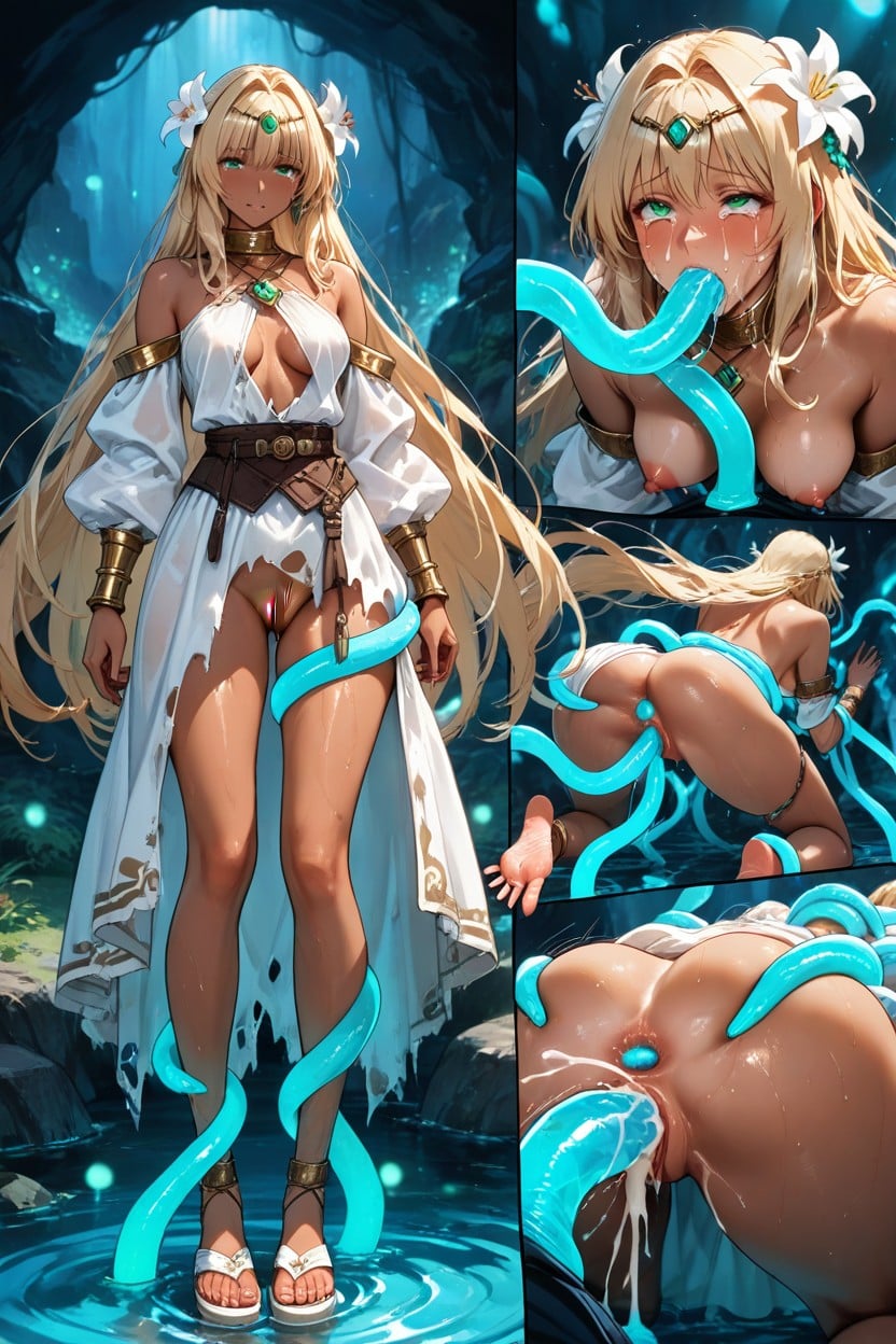 Spread Toes, Flood Of Insanely Massive Aqua Water Glowy Tentacles, 18+ Hentai AI Porn