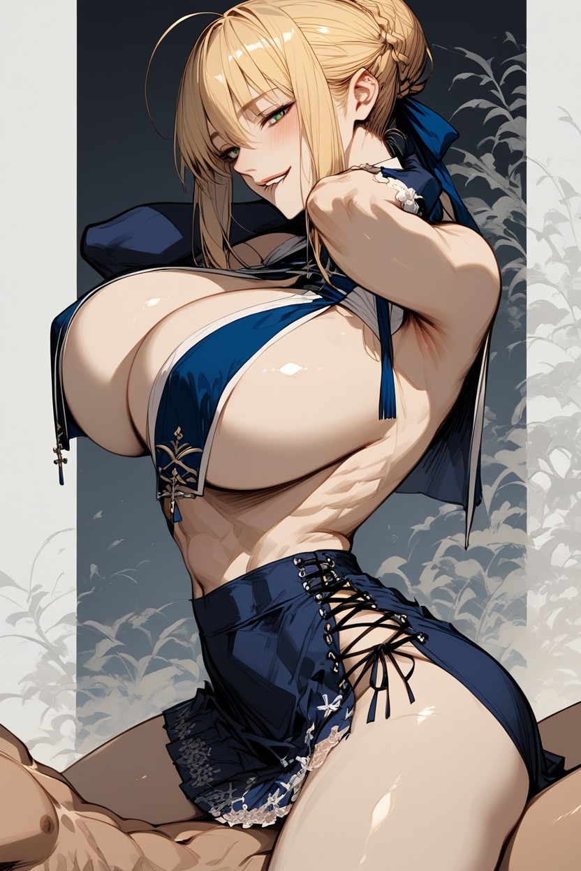 Detailed Eyes, Cleavage Expressive Eyes, Very Blue Skirt Hentai AI Porn
