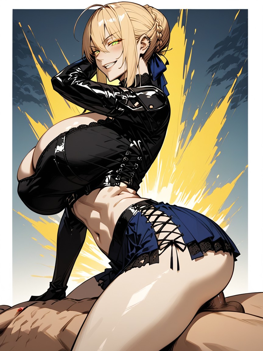 Smug Expression, Green Eyes, Blonde Hair Hentai AI Porn