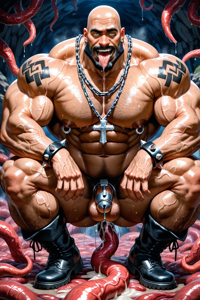 Cock Chastisty Cage, Huge Muscles, Nose Piercing AI Gay Porn