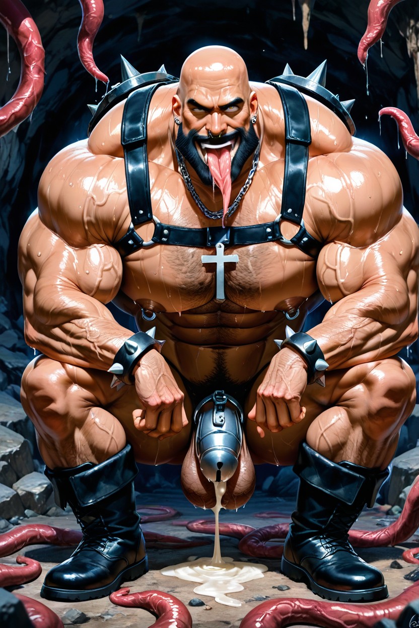 Big Necklaces, Lumière Volumétrique, Muscular Ass Porno IA Gay