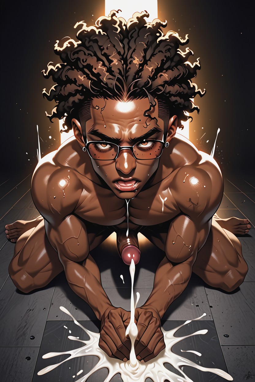 Lunettes, Motion Lines, Deep Ebony Skin Porno IA Gay