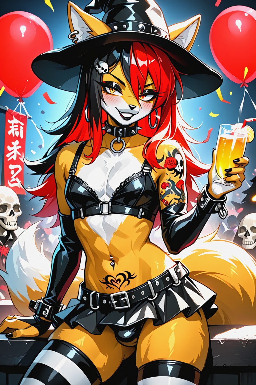 タトゥー, Red Ribbon, Black Leather Panties ファーリーAIポルノ