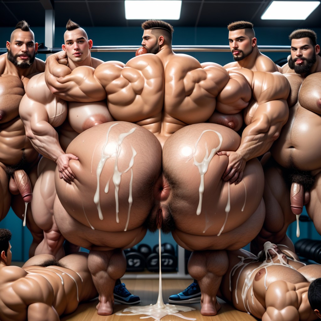Rough Chiseled Tough Looking Transmen, Sideburns, Spreading Ass AI Porn