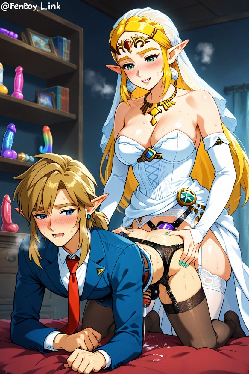 Girl Wearing Suit And Tie, Blonde, Zelda Hentai AI Porn