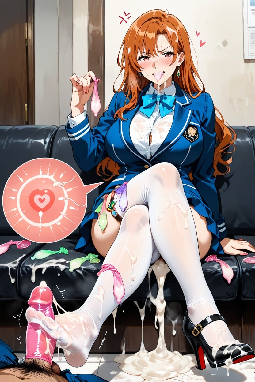 Semen On High Heels, A Lot Of Used Condom, Footjob Hentai AI Porn