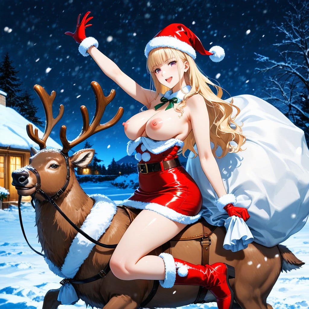 Thick Snow On Ground, Erect Puffy Pink Nipples, In Snowy House Backyard Hentai AI Porn