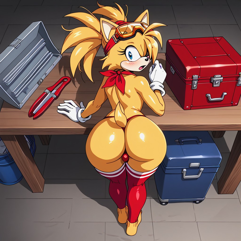 Red Thigh Highs, Red Gloves, Surprised Furry AI Porn