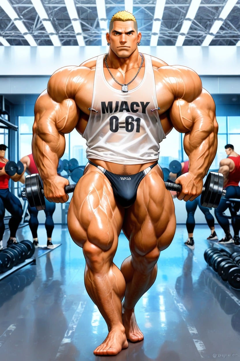 Big Muscle, Cheveux Blond, Gym Indoor Porno IA Gay