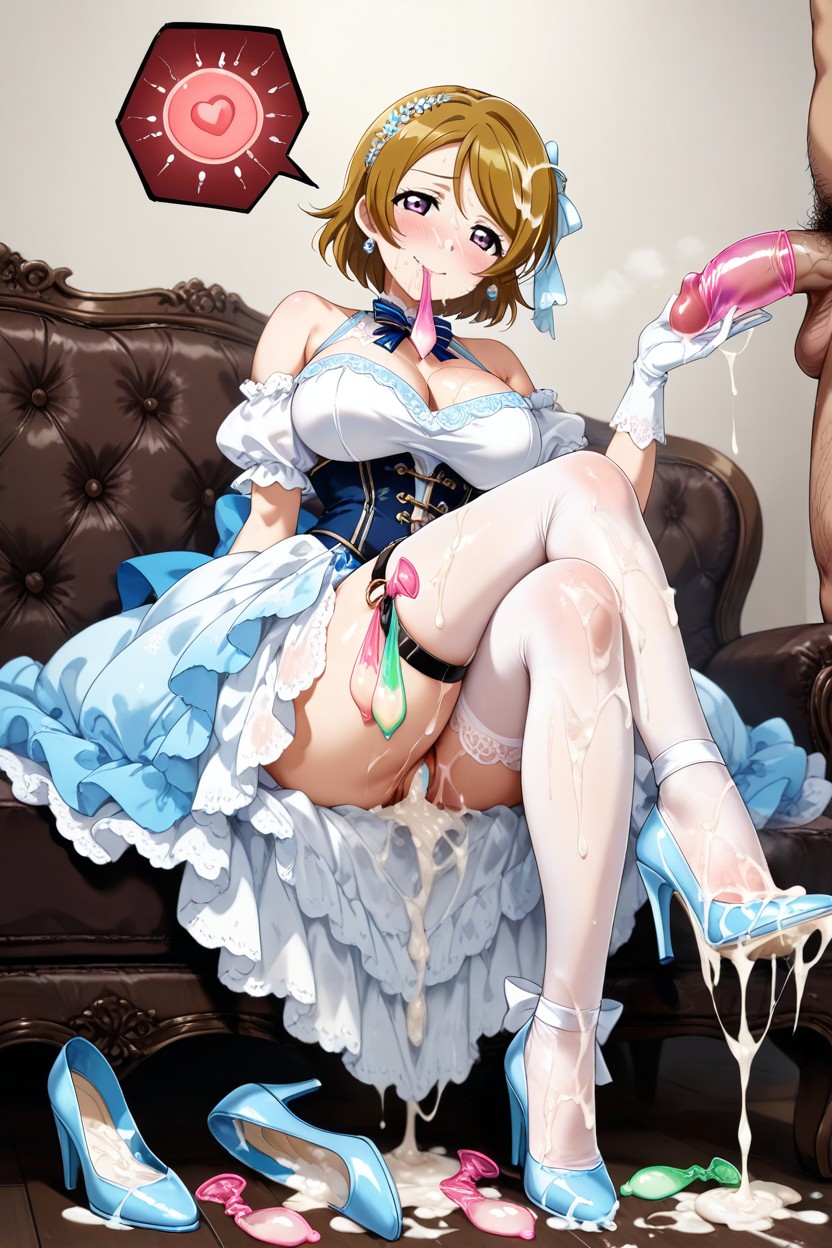 Rococo Corset Dress With White Lace Tights And Ribbon Ankle Heels, Used Condom, Legs Crossed Hentai AI Porn