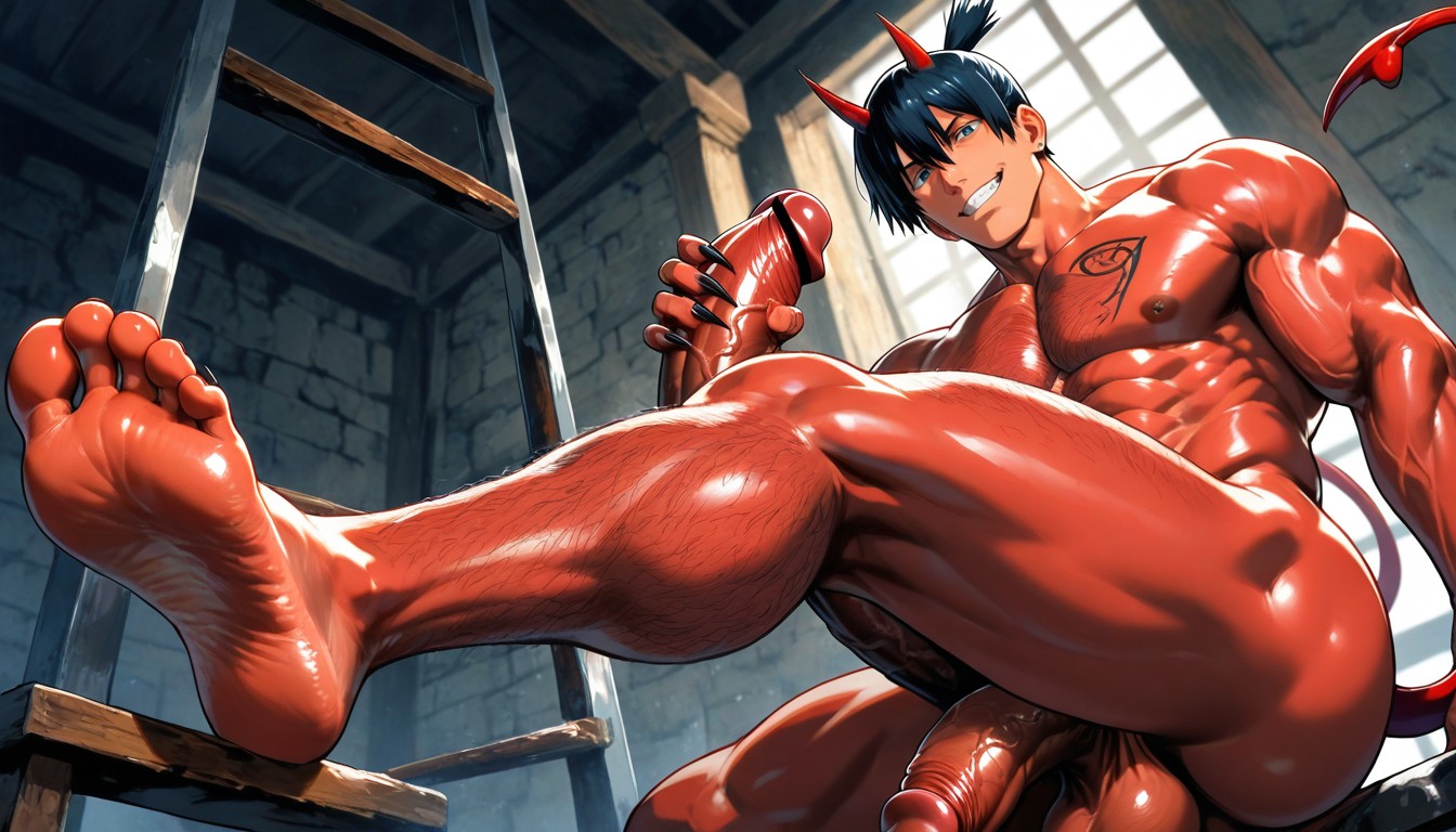 Handsome Face, Red Skin, Bara Porno IA Gay