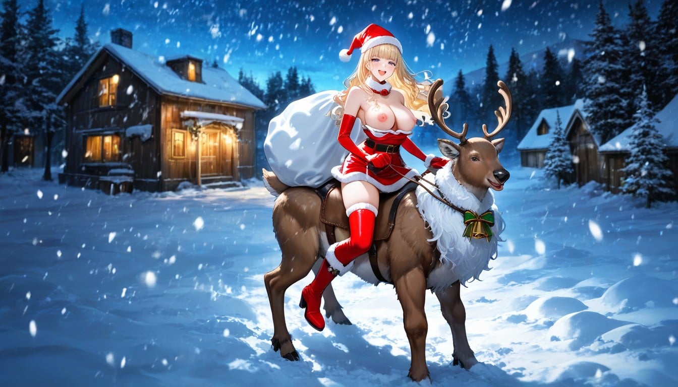 Side View, Heavy Snowing, In Snowy House Backyard Hentai AI Porn