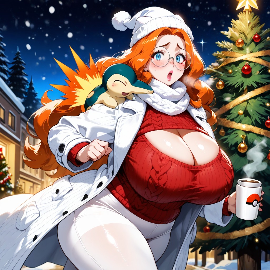 Nighttime Winter Scene, Ginger Hair, Soft Body Hentai AI Porn