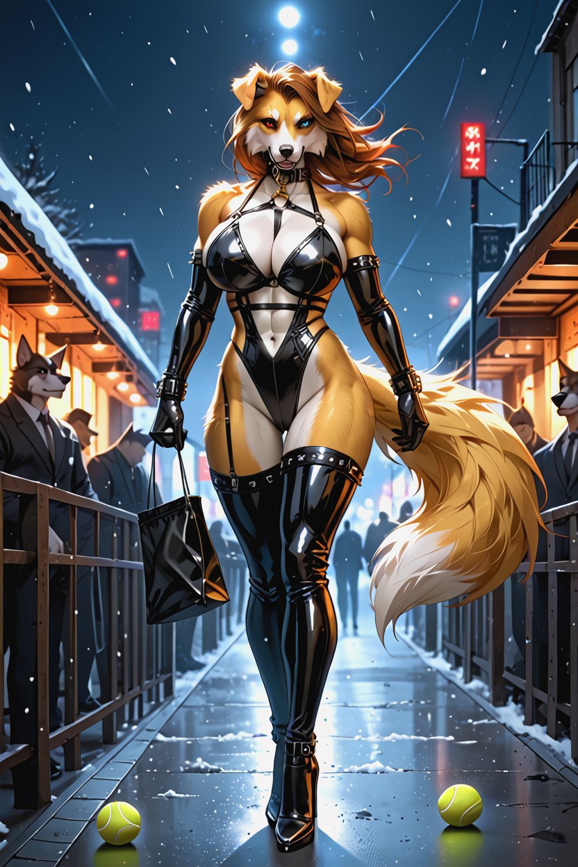 Goth Dress, Black Nose, Full Body Furry AI Porn