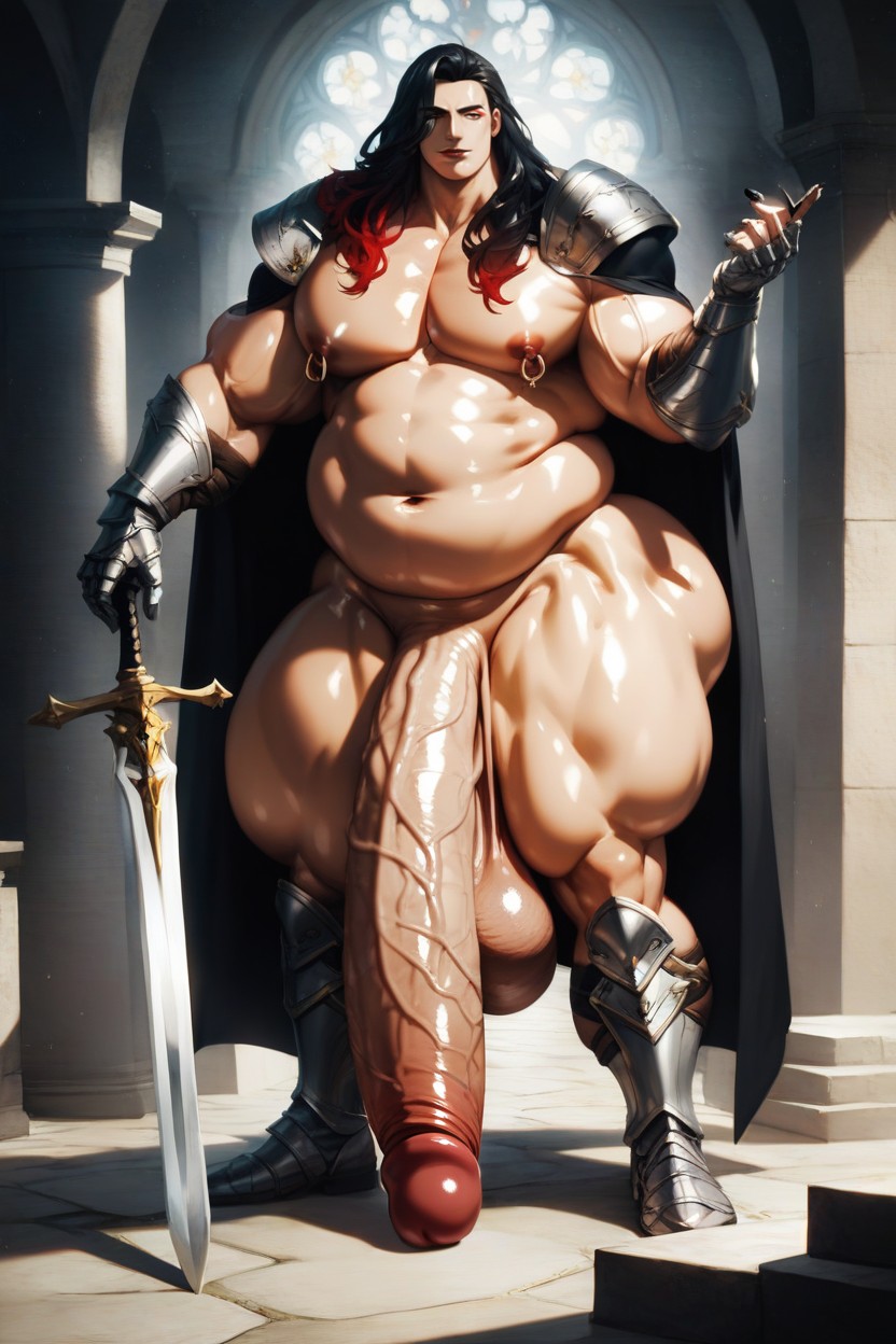 Masculine Body, Dark Eyeliner, Absurdly Long Oversized Penis 게이 AI 포르노