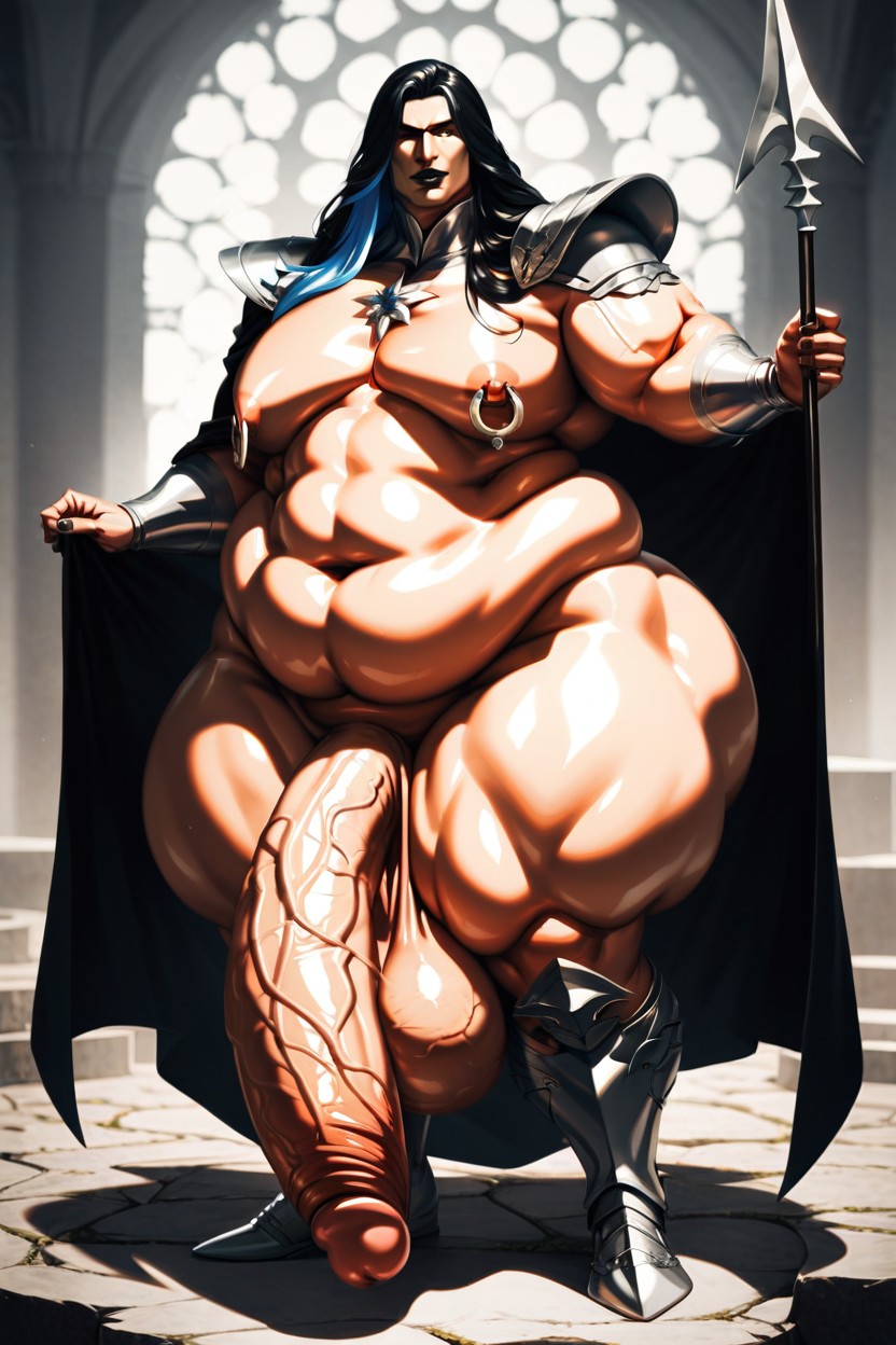 Holding Spear, Hyper Pecs, Thick Lips AI Gay Porn