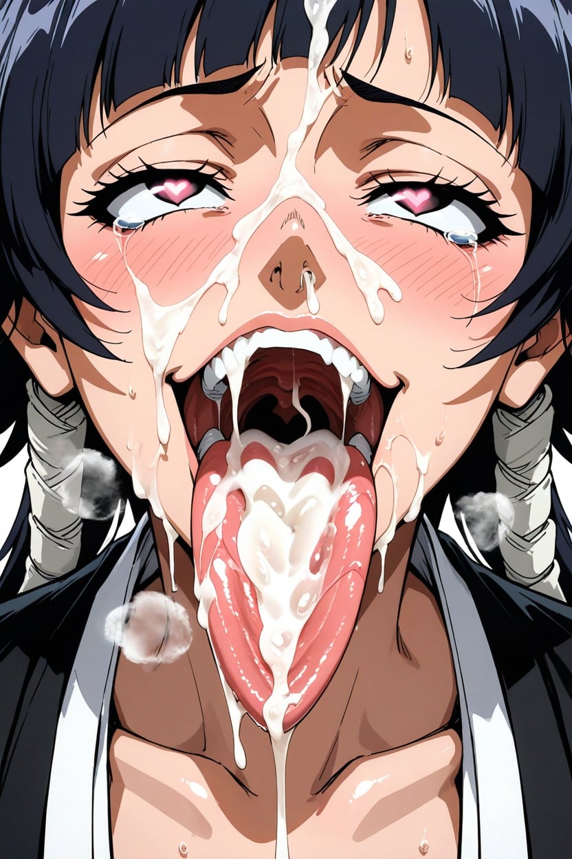 Very Focus On Tongue, Wide Tongue, Cum Coming Out Of Her Mouth And Nose Hentai AI Porn