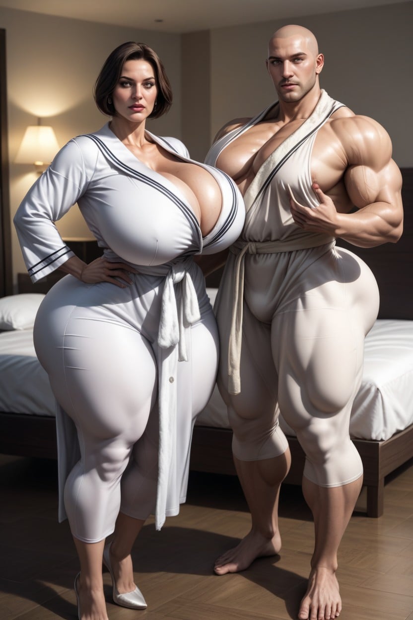 Bathrobe, Shocked, Older American Mature Milf AI Porn