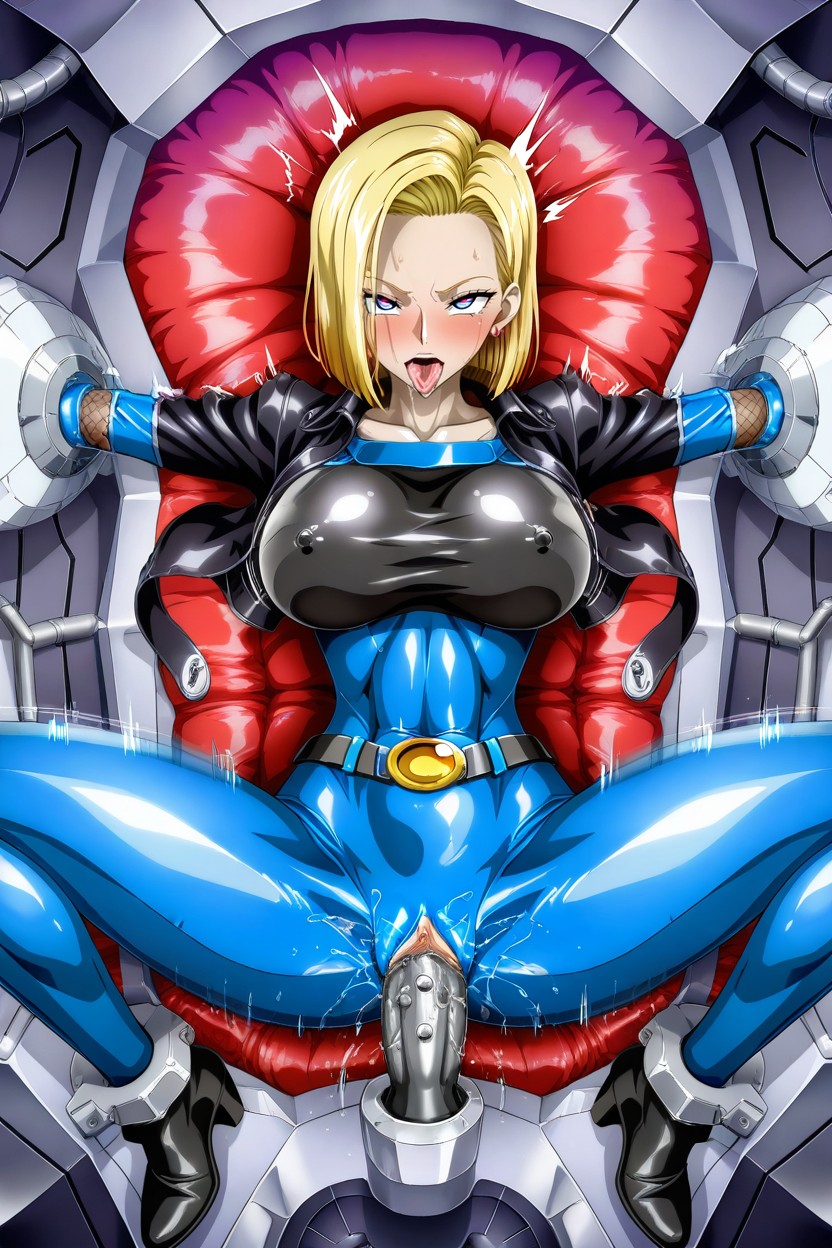 Glossy Black Latex Jacket Clinging Tightly, Eyes Rolled Back, Wet Fabric Clinging To Pussy Hentai AI Porn