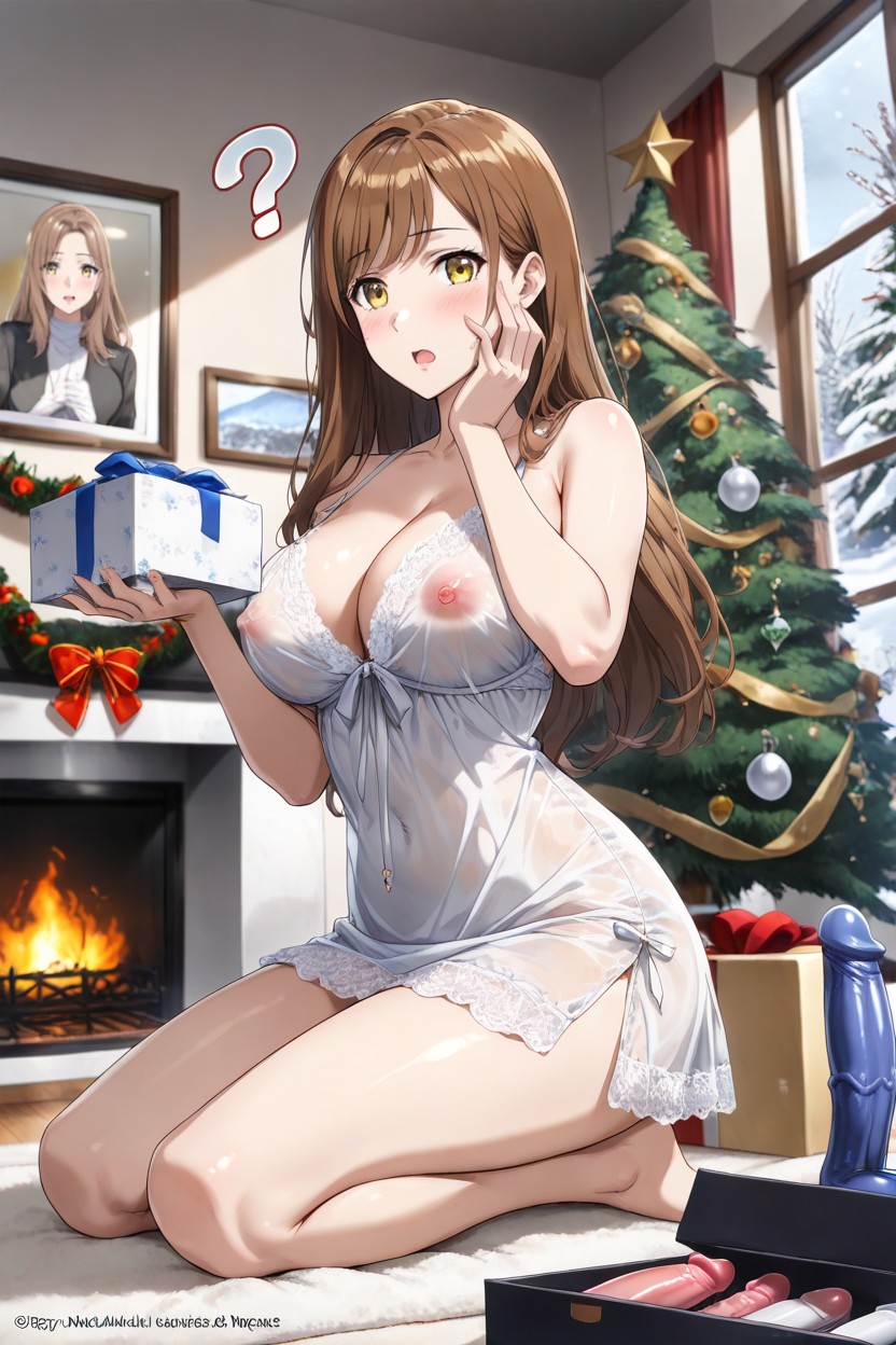 Large Dildo Inside Opened Box, Question Mark Effect, Detailed Hentai AI Porn