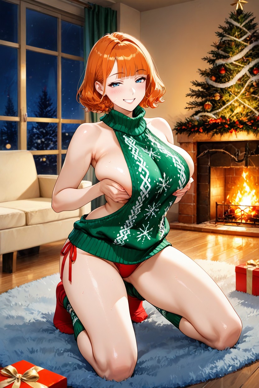 Grinning, Christmas Socks, Skinny Hentai AI Porn