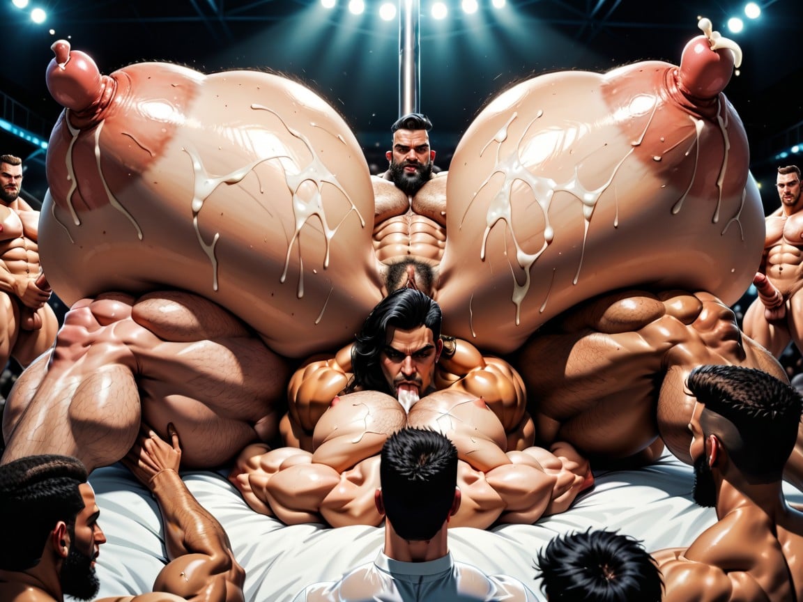 Hairy Thick Hyper Muscled Body, Full Body, Sweaty AI Porn