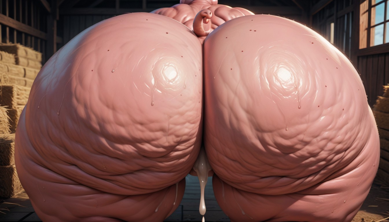 Ultra Fat Jiggly Pig Female, Standing, After Sex Furry AI Porn