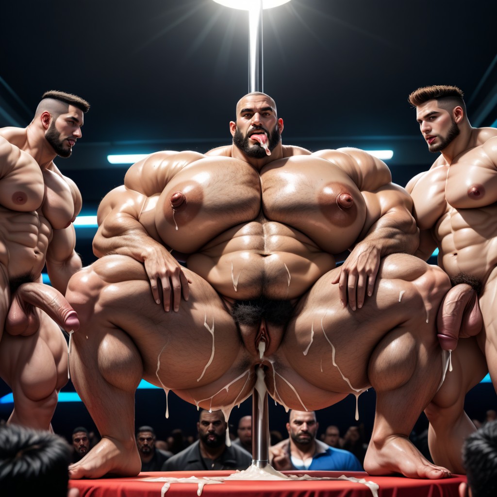 Mouth Agape, Hairy Thick Hyper Muscled Body, Bottom Up AI Porn