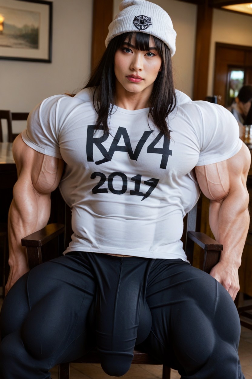 Face, Extremely Defined Muscles, Gigantic Round Pecs AI Porn