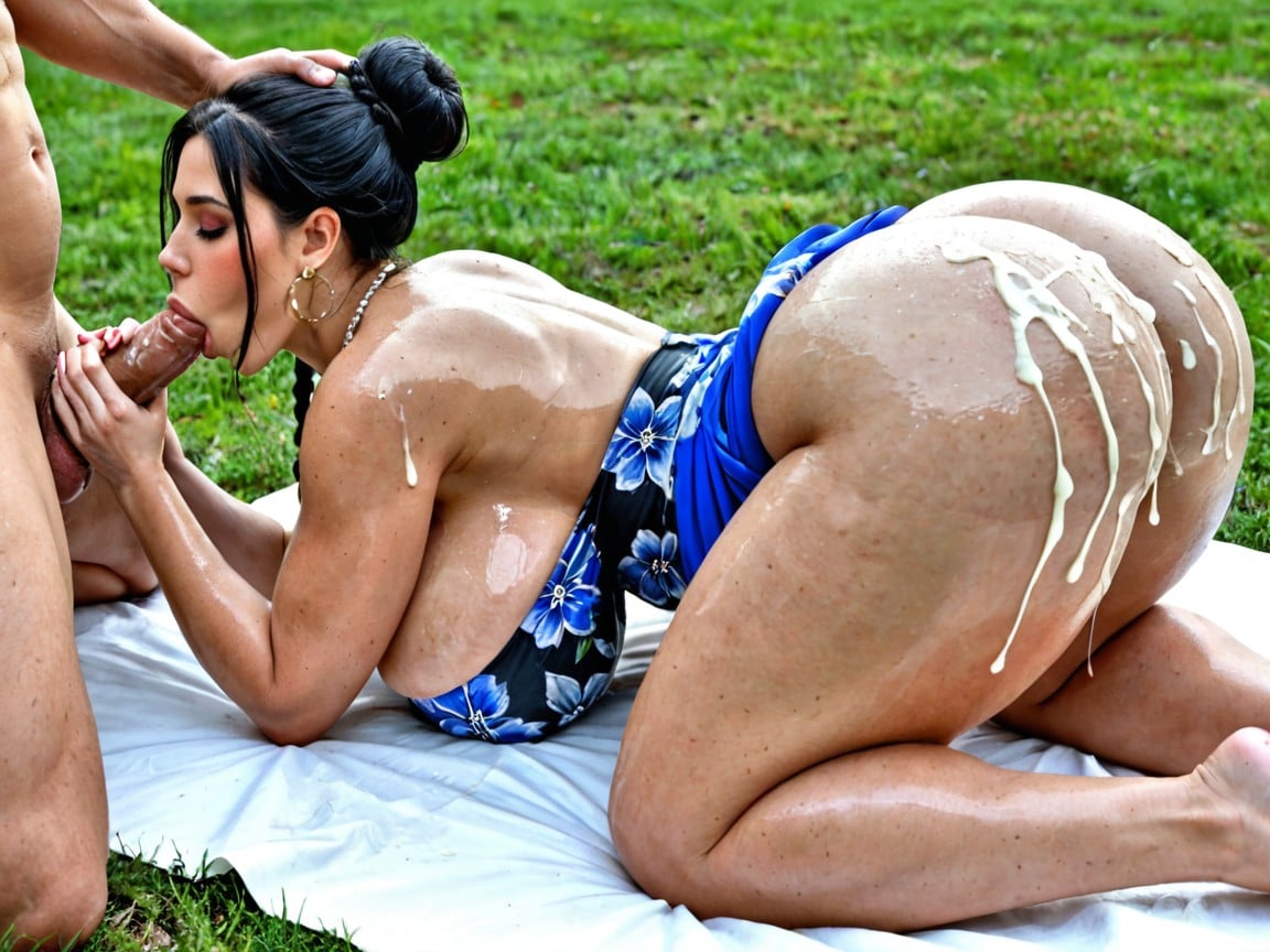 Dried Semen On Her Face, Man Standing, Picnic AI Porn
