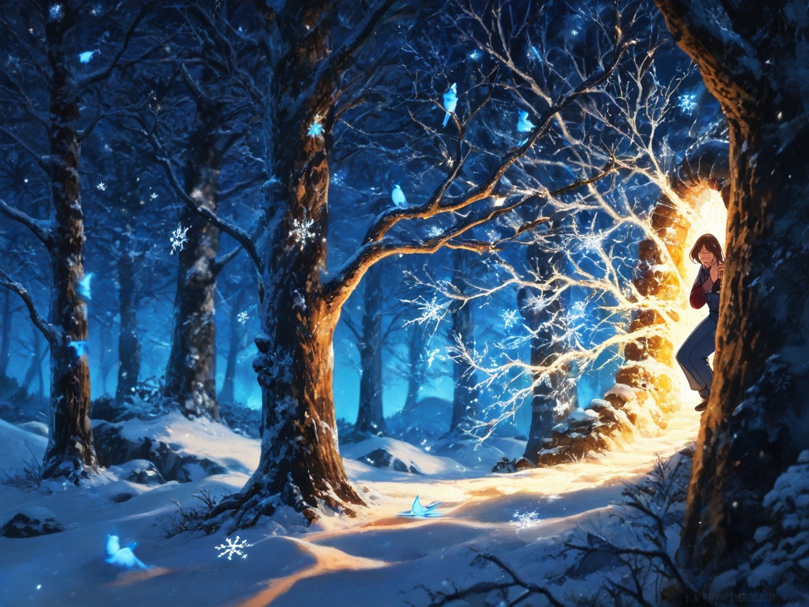 And Laughing, Magical Snow Drifts Gently Through The Indoor Air, And Gentle Magic AI Porn